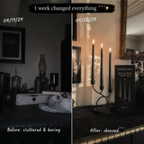 Dark gothic candlestick set before and after home transformation