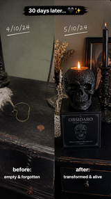 Gothic skull candle before and after dark room transformation